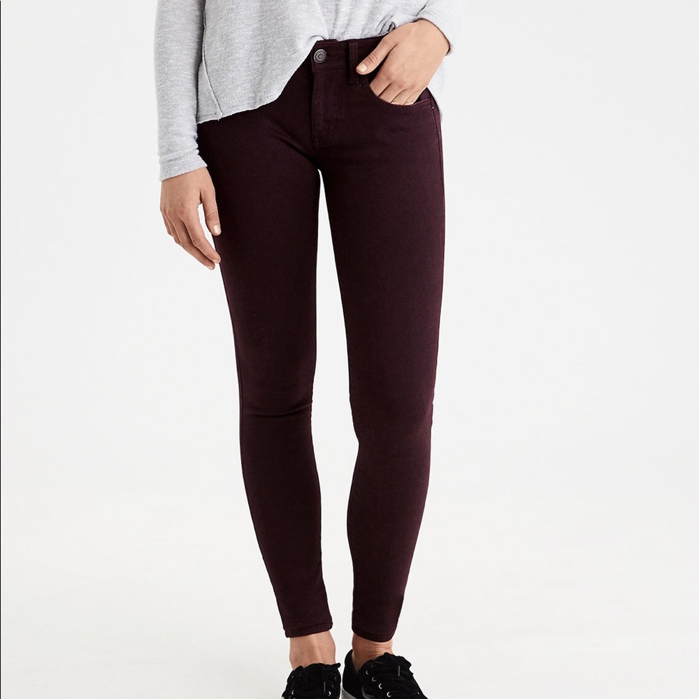 American Eagle maroon super stretch jegging